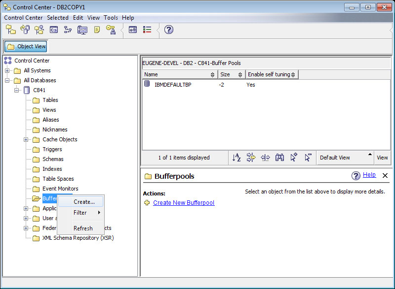 db-2 control center screenshot