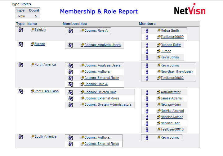 roles report in netvisn