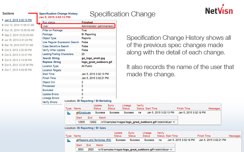 spec change for cognos