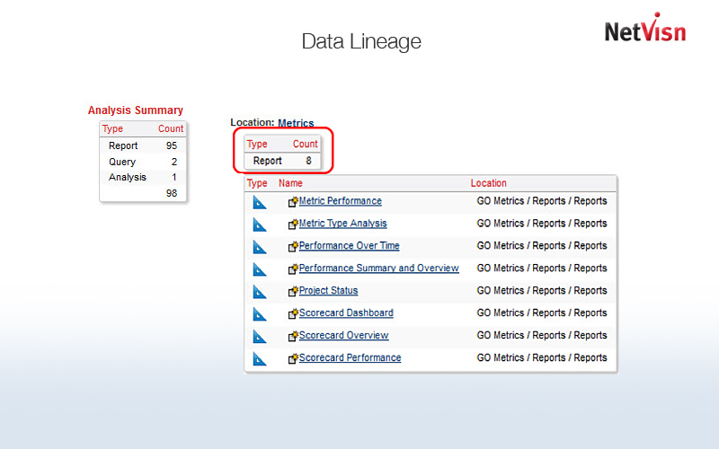 cognos data lineage in netvisn