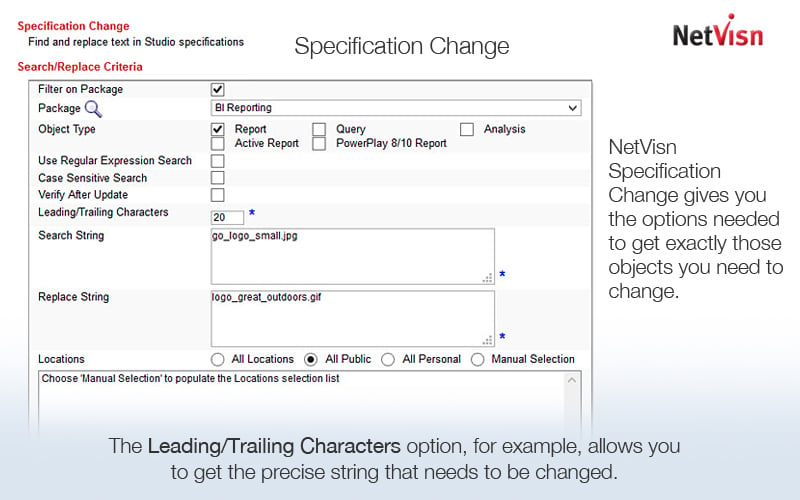 cognos specification change screenshot