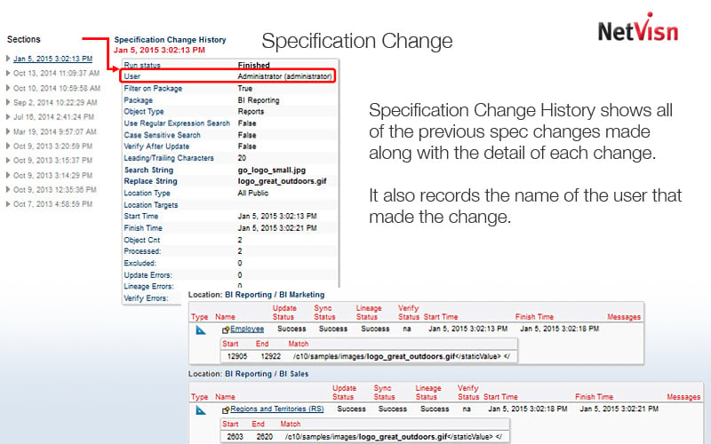 spec change for cognos