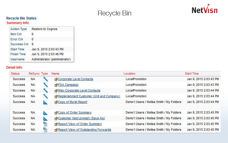 recycle bin status