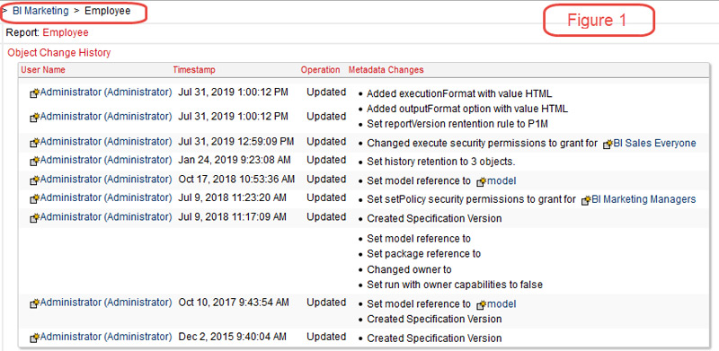 cognos change history employee report