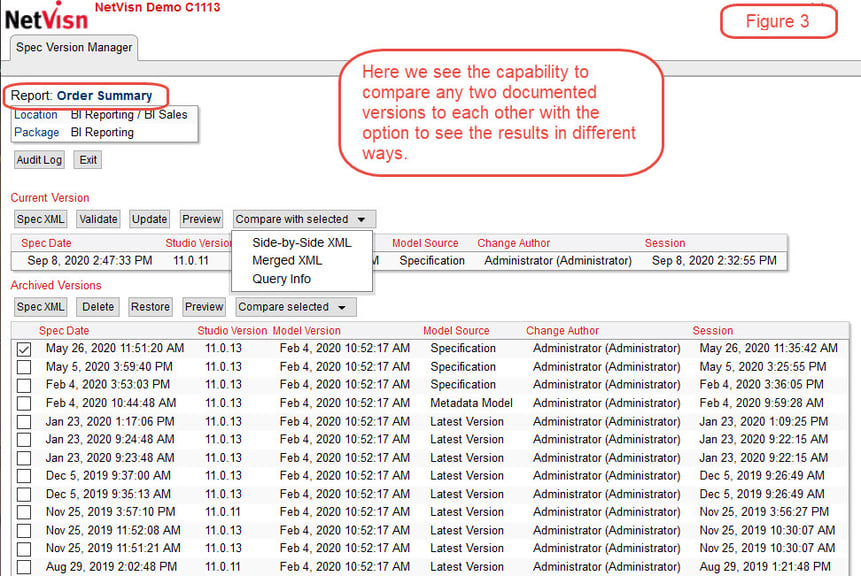 cognos documentation compare versions