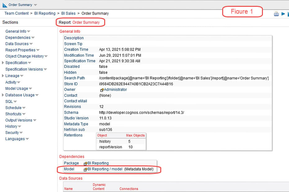 cognos documentation report summary