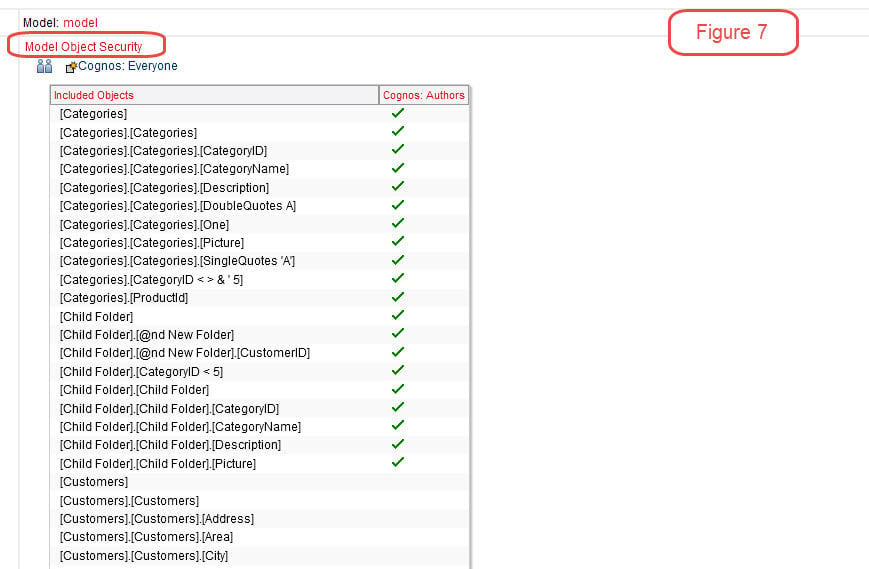 cognos fm model item security