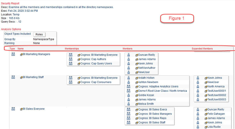 cognos security report self audit