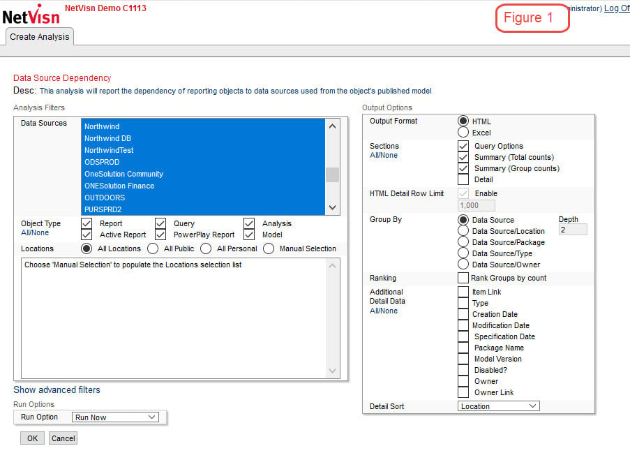 cognos data source dependency