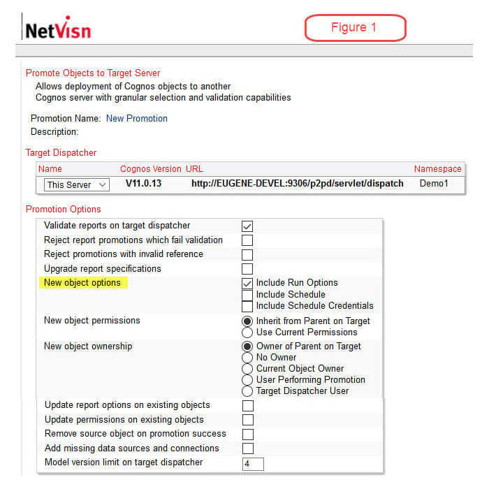 promote cognos objects to target server