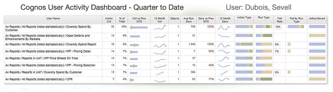 cognos audit data dashboard - user detail