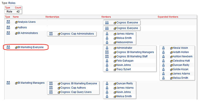 cognos roles and expanded members