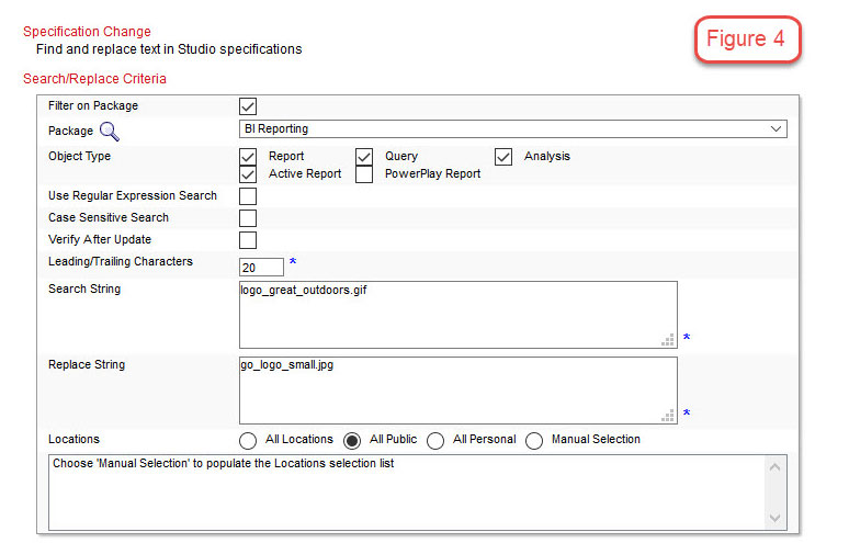 cognos specification change