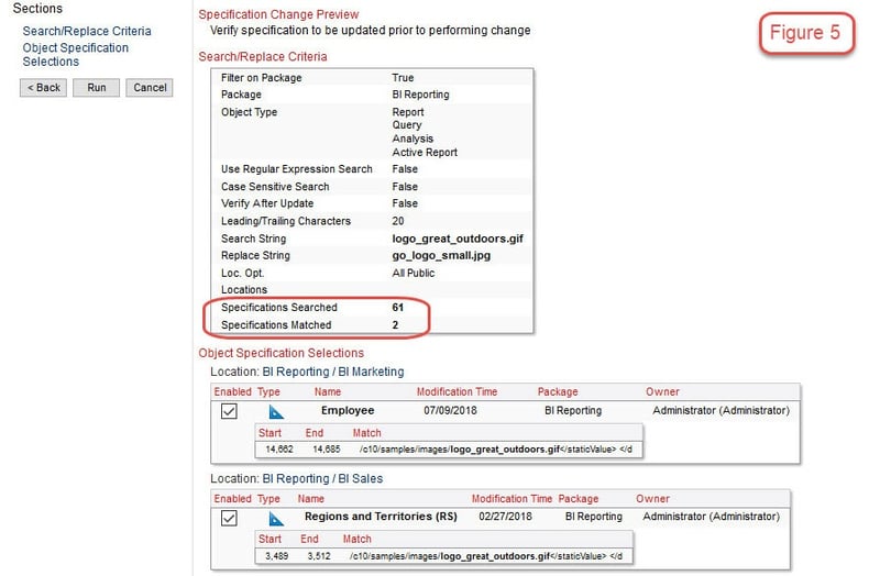 cognos specification change search replace