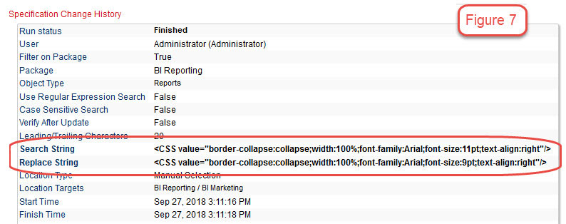 specification change history in cognos