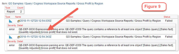 cognos object causing report failure