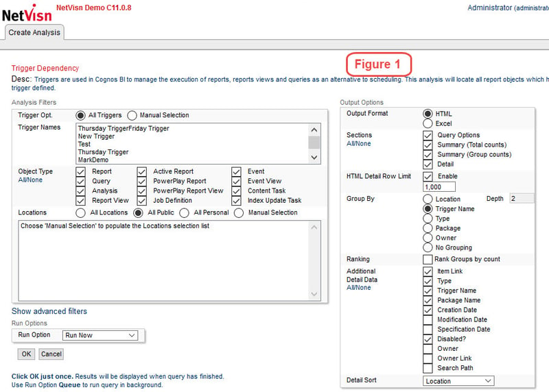 trigger dependency in cognos