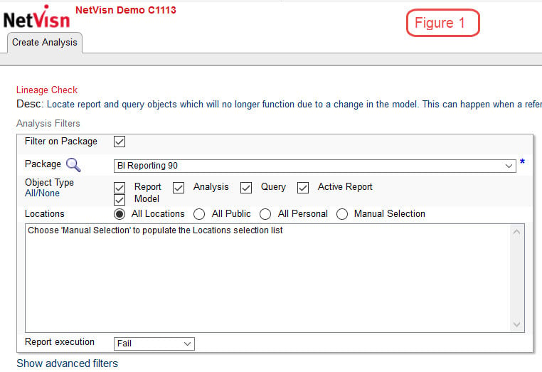 cognos lineage check