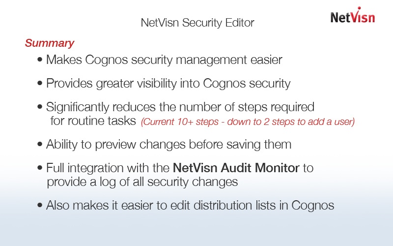 netvisn security editor for cognos