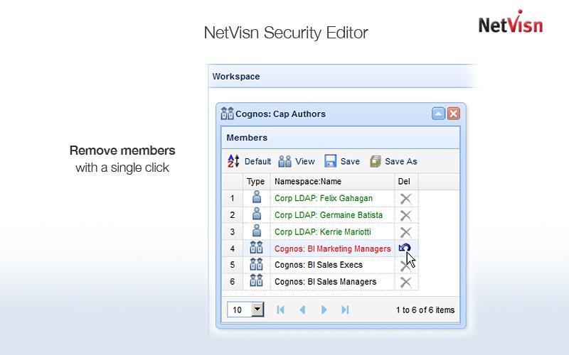 cognos security Remove members with a single click