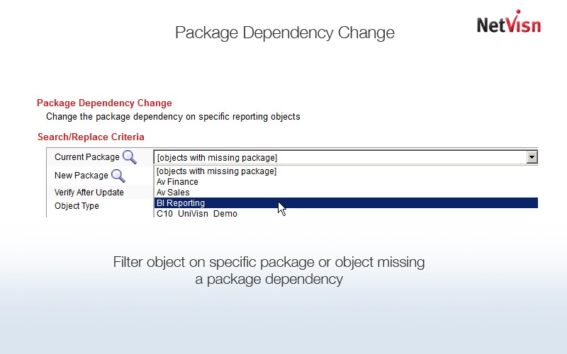package dependency in cognos