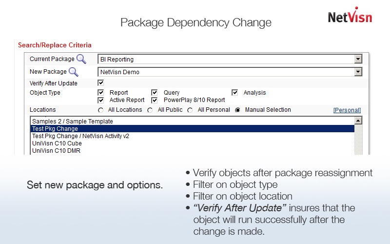 selecting cognos package filters